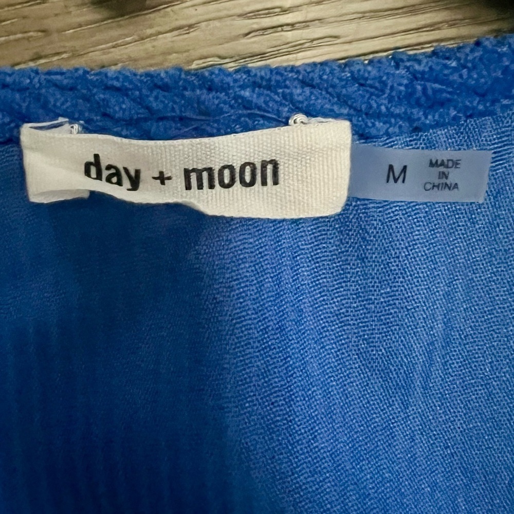 Day+Moon Sweetheart Blue Corduroy Button up Mini  Dress Size Medium - Picture 5 of 15